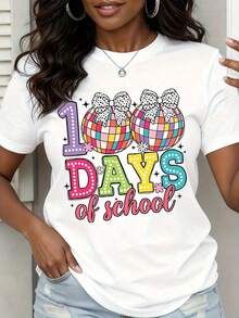 Camiseta Vintage para Celebración de 100 Días de Clases para Maestros y Estudiantes, Diseño Colorido con Lazo y Lunares, Temática Educativa Divertida, Camiseta Gráfica - Blanco - Ver 1