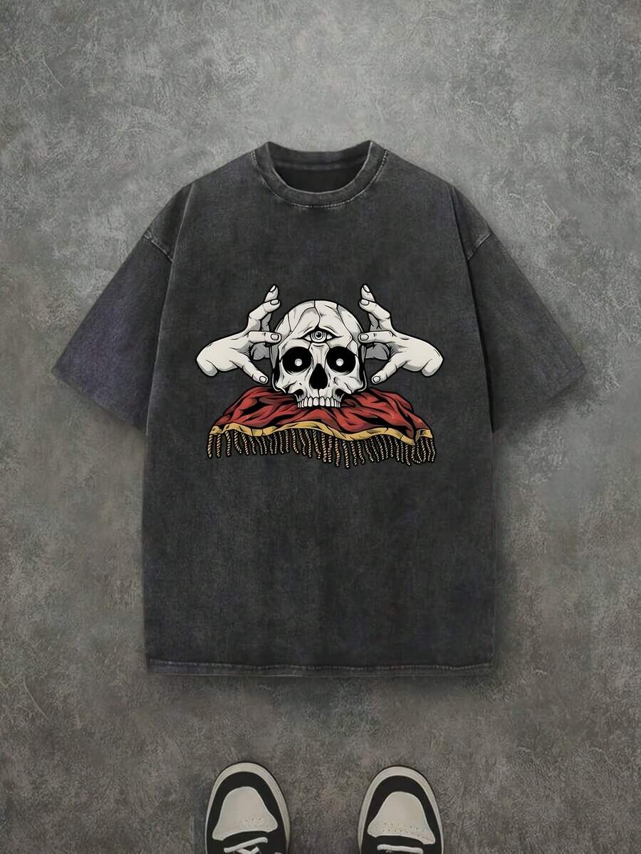 Camiseta casual vintage cómoda y lavada para mujer, camiseta de manga corta con cuello redondo,% algodón lavado y versátil para hombre, adecuada para uso diario y atuendos de, estilo unisex. - Negro - Ver 1
