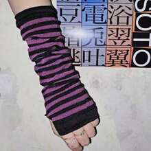 Arm Covers Cute Women Kawaii Japanese Harajuku Goth Half Finger Knitted Arm Warmer Y2K Gloves Arm Sleeve For Girl - 紫色 - 查看 6