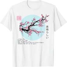 Cherry Blossom - Harajuku Japanese Aesthetic T-Shirt, 100% Cotton, Unisex For Men And Women - 白色 - 查看 2