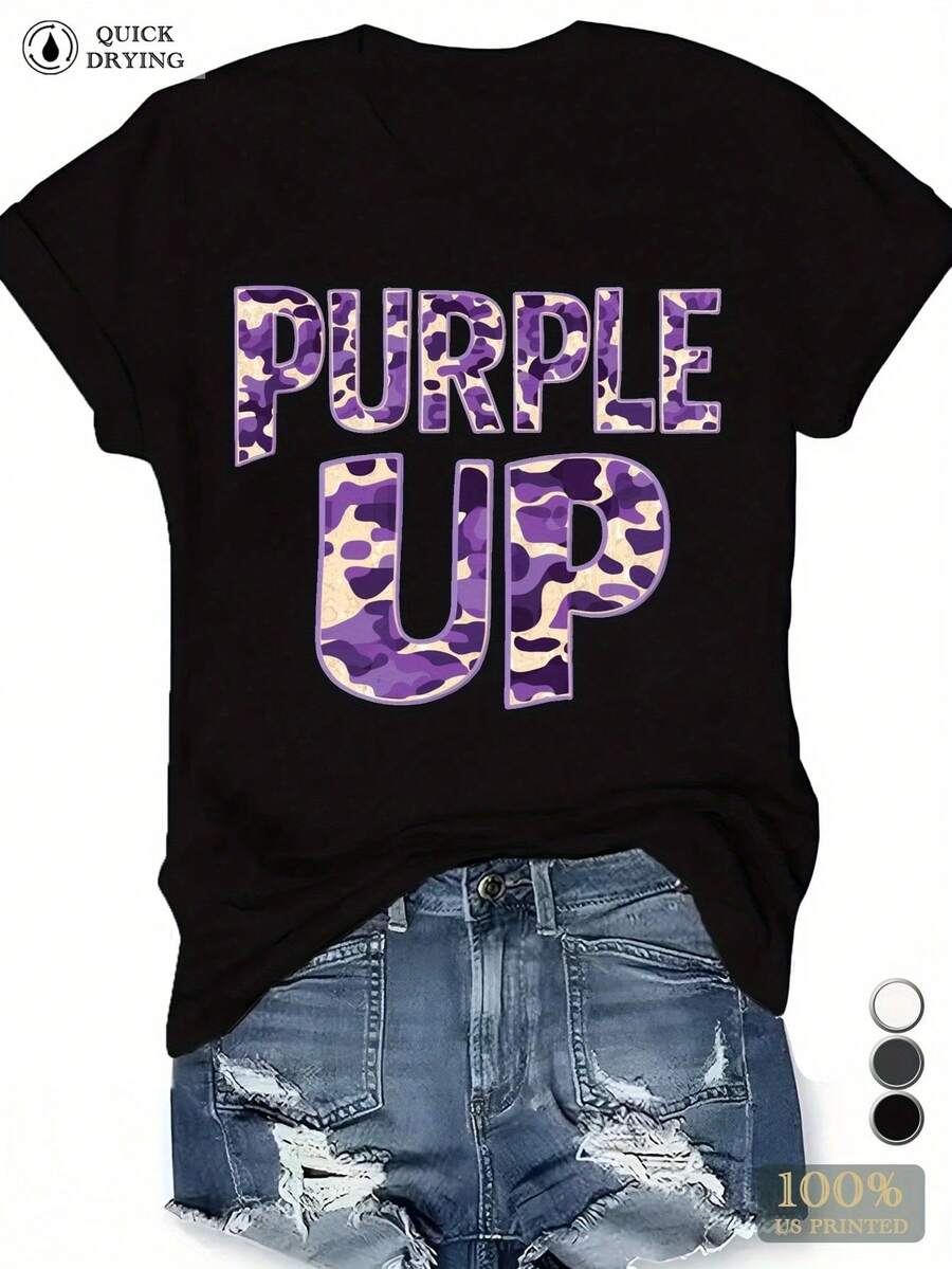 Camouflage PuRPLe UP Women's Plus Size Sports Short Sleeve T-Shirt - Black - View 1
