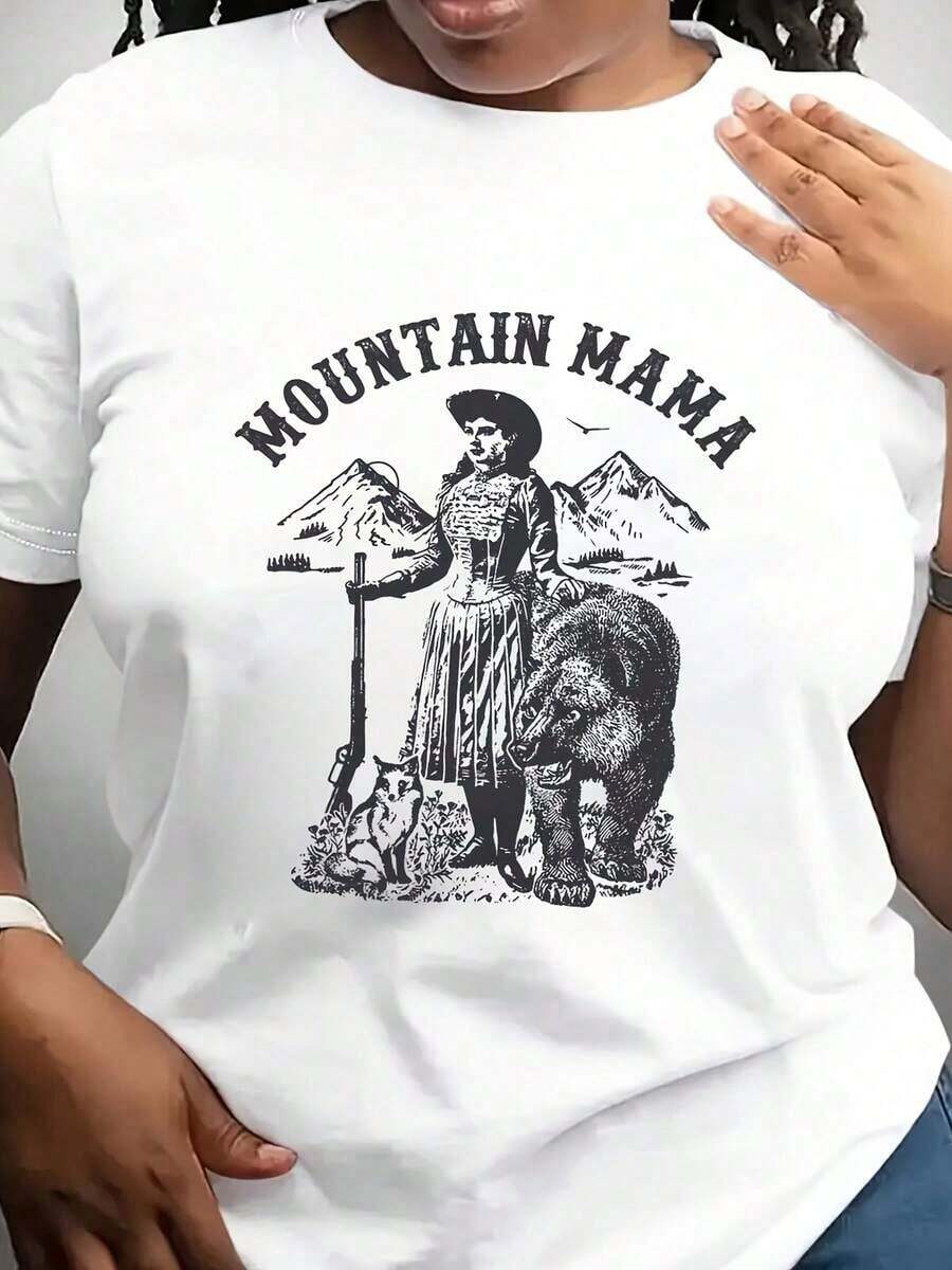 Women's Mountain Mama Mountain-Themed T-Shirt, Vintage Country Music T-Shirt, Cute Western Style T-Shirt, Graphic T-Shirt, Retro Travel T-Shirt. - 白色 - 查看 1