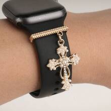 1pc Cross Pearl Decorative Charm Compatible With Apple Watch Band, Alloy Watch Strap Ornament - one-size - View 5