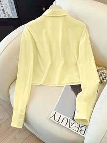 Blusa casual y holgada de unicolor de estilo callejero de manga larga para mujer - Amarillo - Ver 2