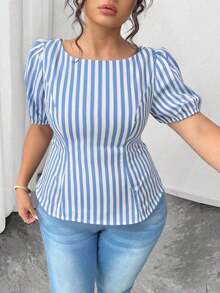Blusa casual de manga corta con lazo y espalda abierta, unicolor, para mujer talla grande, verano - Multicolor 2 - Ver 6