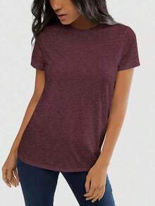 2026 Nueva Moda en Ropa OUTBALL Camisetas de Manga Corta para Mujer, Cuello Redondo, Tops Básicos de Moda, Corte Holgado, Ropa Casual de Verano, Prendas Suaves - rojo oscuro - Ver 3
