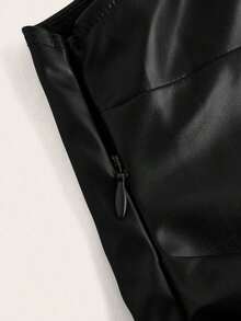 Top de mujer de un solo hombro de PU con plisados en la cintura color borgoña, top estilizador de la cintura para mujeres - Negro - Ver 9