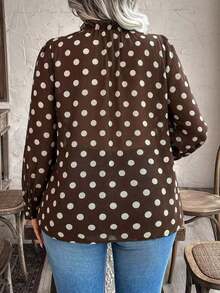 Blusa elegante de talla grande para mujer 2025 con encaje jacquard, parches y mangas con volantes, cintura ceñida y silueta evasé, adecuada para volver al colegio, graduación, vacaciones, San Valentín, festivales de música, Día de la Madre, Hallow - Marrón 4 - Ver 2