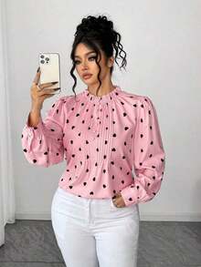 Blusa elegante de talla grande para mujer 2025 con encaje jacquard, parches y mangas con volantes, cintura ceñida y silueta evasé, adecuada para volver al colegio, graduación, vacaciones, San Valentín, festivales de música, Día de la Madre, Hallow - Rosa - Ver 8
