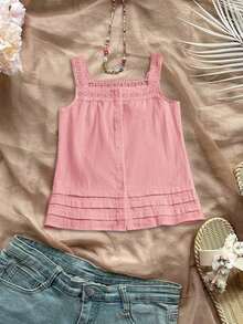 Camiseta de tirantes para mujer, estilo de moda minimalista, adecuada para el verano - Rosa - Ver 4