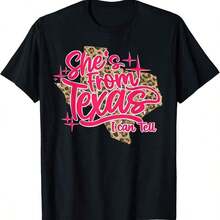 She's From Texas Streetwear, Oversized Crew Neck T-Shirt For Everyday Wear, Camping, Concerts, Hip-Hop, Rock, And Rap Events. Retro Texas Leopard Print "I Can Tell" Tee. - 黑色 - 查看 6