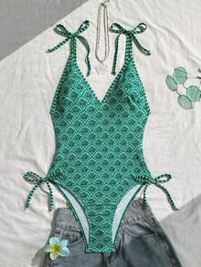 Swim Mod 1 pieza Traje de baño de una sola pieza con estampado tropical colorido para mujer - Multicolor 2 - Ver 2
