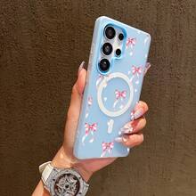 Funda para teléfono: Funda para teléfono adecuada para Samsung Galaxy S23 S23plus S24  S24Ultra S25 S25Plus S25Ultra S26 S26Ultra S26Plus, a prueba de golpes, de doble capa, imitación de gelatina, magnética, con borde completo, fácil de limpiar, con diseño de lazo y corazón. - Blanco - Ver 7