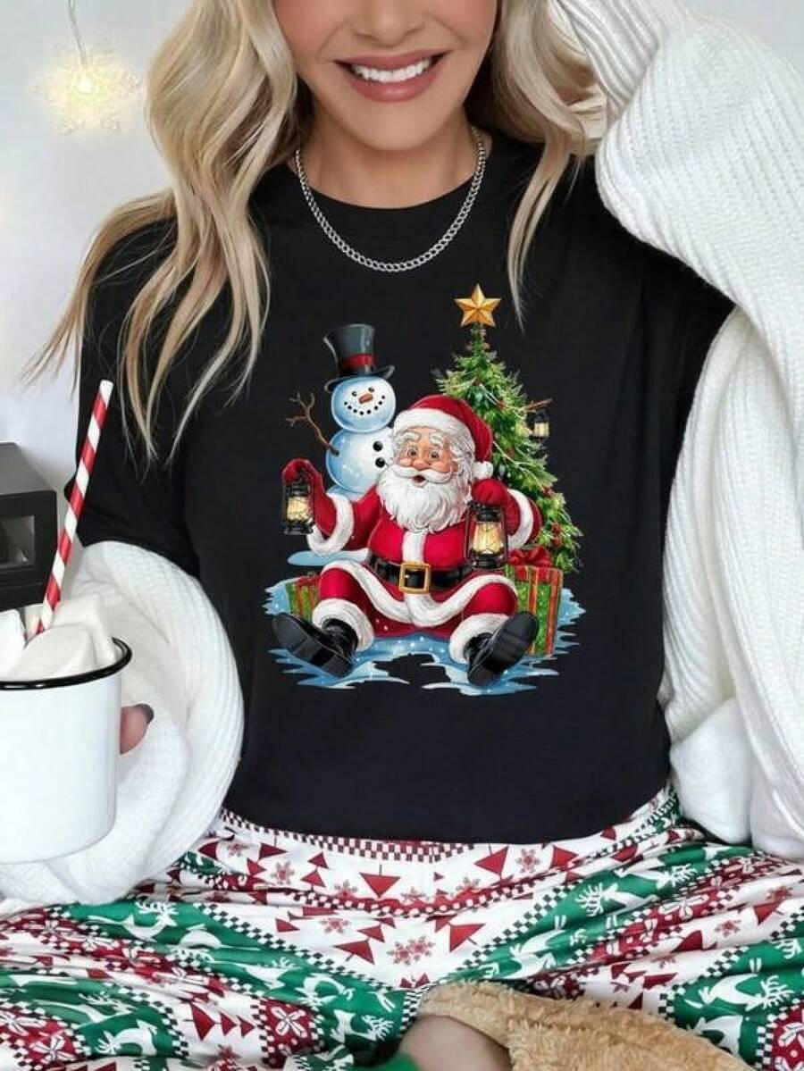1pc Camisetas para mujer,Camisetas Para Hombre,cuello redondo,estilo urbano juvenil,estilo streetwear,diseño de moda callejera,ideal para uso informal diario - Negro - Ver 1