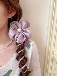 1PC Summer Atmosphere Long Telephone Cord Hair Tie With Large Flowers, Ponytail Straight Strand Rope Elegant New High-End Braiding Accessory - Multicolor - View 2