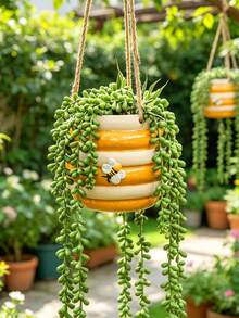 Hanging Flower Pot, Cute Bee Design, Suitable For Indoor And Outdoor Use, Yellow Succulent Plant Pot, Mid-Century Style Flower Pot - Multicolor - View 4