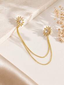 1 buah Bros Rantai Bunga Matahari Emas Berkepala Ganda Elegan dengan Rhinestone dan Desain Rumbai Berlapis-lapis, Pin Anti-Selip Cocok untuk Pernikahan, Pesta, Perjalanan, Pemakaian Sehari-hari dengan Jas, Gaun, Kardigan, Hadiah Perhiasan Modis untuk Teman - Emas - View 3