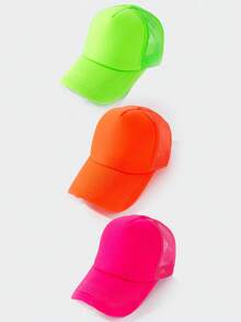 3pcs Solid Color Casual Mesh Breathable Baseball Cap For Women - Multicolor - View 20