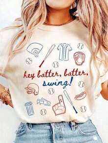 Camiseta de béisbol vintage, Camiseta de béisbol para mujer, Camiseta para el día del juego de béisbol, Camiseta para amantes del béisbol, Camiseta de la temporada de béisbol, Camisetas gráficas divertidas para mujer, cuello redondo, holgadas, casuales-Tayzi TZ8F2026, Tops de verano para mujer, top bohemio, playeras de mujer, básicas - Blanco - Ver 7
