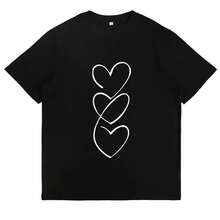 Heart Design T-Shirt, Minimalist And Romantic Style, Cute Valentine's Day T-Shirt, Casual Everyday Wear For Women - 黑色 - 查看 1