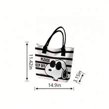 Miniso 花生漫画史努比条纹帆布手提袋，黑白单肩包，日常使用 - 黑色 - 查看 6