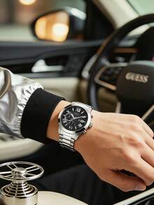 Guess W0668G3 男士石英表，带原装表盒，不锈钢时尚正装表 - 銀色 - 查看 2