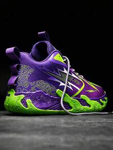 Zapatillas de baloncesto versátiles 2025, zapatos deportivos cómodos y antideslizantes para hombres, zapatos casuales con sonido de fricción, zapatos con suela gruesa para exteriores, zapatos elevadores para dominar la cancha de baloncesto y la pista de juego, (Patrón asimétrico) - Morado - Ver 3