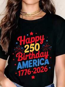 Happy 250th Anniversary Of The Independence Of The United States 1776-2026 US Independence Day Celebration T-Shirt Patriotic Design With American Flag, Stars And Fireworks For Women, Men, Unisex Casual Wear - 黑色 - 查看 6