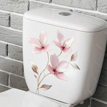 1pc Luxury Pink & Gold Floral Toilet Sticker | Soft Pink Lily Design, Elegant Home Decor Sticker - Multicolor - View 7