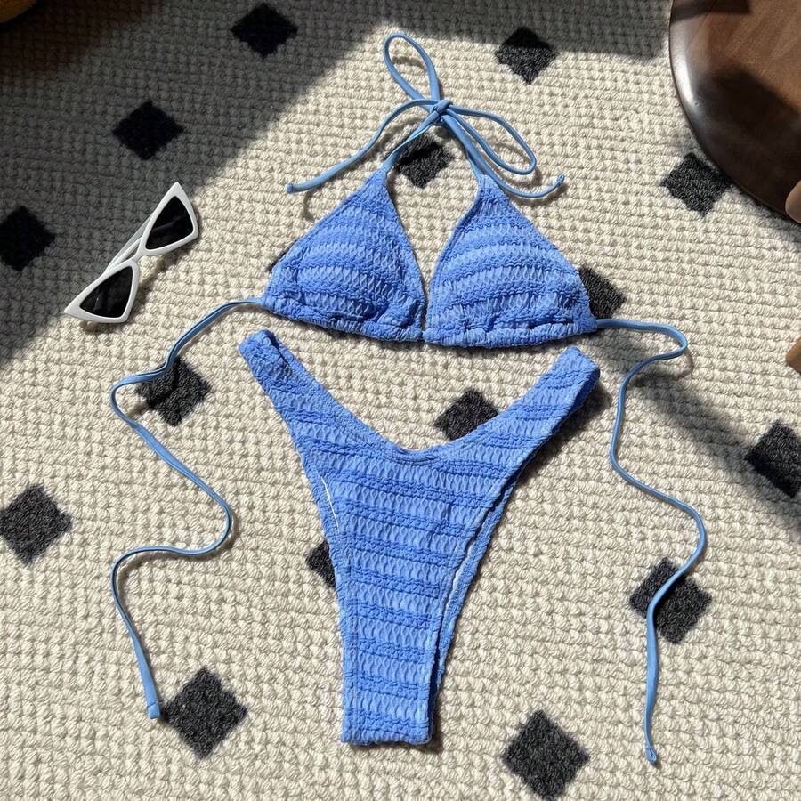 New Two-Piece Bikini With Adjustable Straps, Sweet And Sexy. - 湖藍色 - 查看 1
