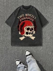 Camiseta casual vintage cómoda y lavada para mujer, camiseta de manga corta con cuello redondo,% algodón lavado y versátil para hombre, adecuada para uso diario y atuendos de, estilo unisex. - Negro - Ver 1