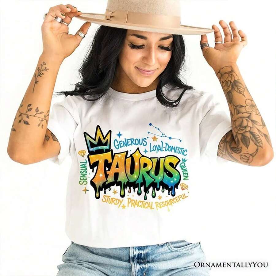 Taurus Zodiac Sign Graffiti T-Shirt, Urban Style Astrological Horoscope T1EE Natural XL220G Essential Unisex Cotton T-Shirt, 220g Unique Softness. Designed To Fit All People, Men And Women Alike. Durable, High-Quality Fabric, Ready For Any Cut, Delicate To The Touch But Built To Last. Lightweight Tops For Women, Perfect For Fall Outfits, Vacation Wear, Or New Year's Costumes. - 白色 - 查看 1