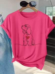 Women's Cocker Spaniel Line Art T-Shirt - Soft And Breathable Short-Sleeved Crew Neck Top With A Cocker Spaniel Dog Print, Machine Washable, Suitable For Casual Spring, Summer And Autumn Wear, Sizes S-XXL For Walks, Park Outfits And Everyday Wear - Black - View 8