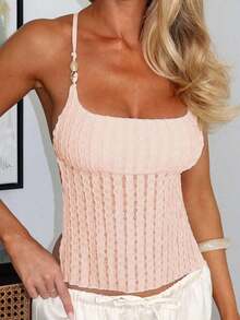 de tirantes ajustada de unicolor casual para mujer Vaiaye, con decoración de concha, textura de jacquard, adecuada para la playa, el Día de San Patricio y el trayecto al trabajo en verano - Rosa 2 - Ver 4