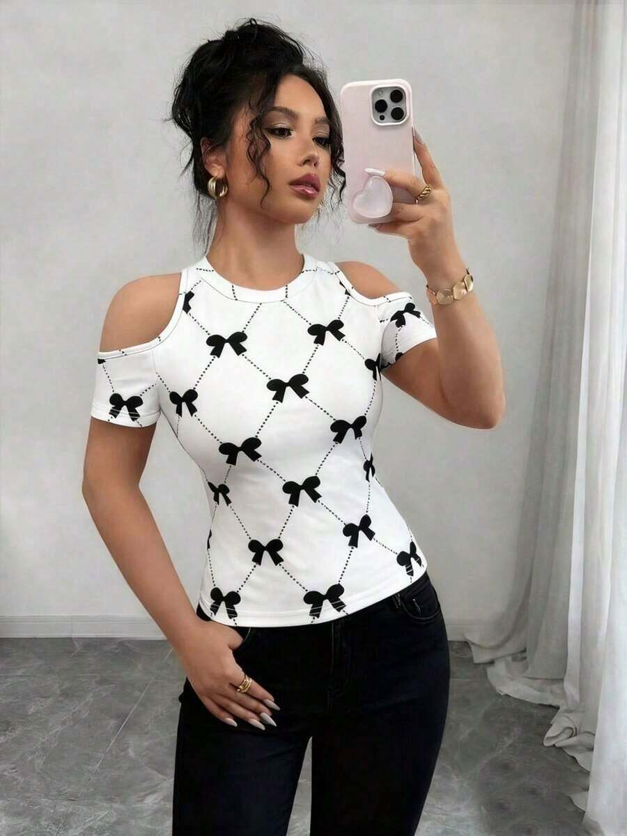 de mujer con hombros abiertos y manga corta, de moda para el verano - Blanco - Ver 1