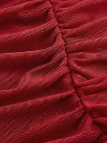 Vestido ajustado de cuello cuadrado fruncido - Burdeos - Ver 6
