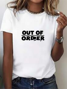 OUT OF ORDER - Camiseta estampada para mujer, regalo de cumpleaños perfecto, camiseta cómoda e informal, adecuada para salidas familiares y ropa de trabajo, top moderno para vacaciones de verano. - Blanco - Ver 7