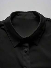 Camisa de mujer casual de manga larga a rayas con un solo abotonado - Negro 2 - Ver 6
