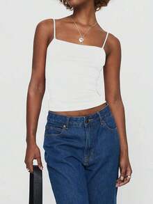 Camiseta sin espalda de unicolor y sexy para mujer - Blanco - Ver 3