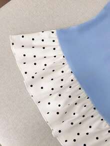 Camiseta elegante y romántica de uso diario y casual con hombros oblicuos, manga corta, lunares, encaje y volantes, ideal para primavera/verano - Multicolor - Ver 4