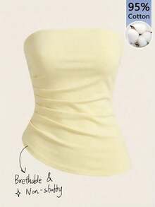 Top tubo sencillo y elegante con cintura fruncida, adecuado para verano, top tubo azul marino, tops tubo para mujer, top sin tirantes para mujer, top tubo azul marino - Albaricoque 2 - Ver 8