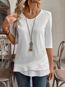 Blusa blanca con diseño de empalme en escote en V para mujer - Blanco - Ver 5