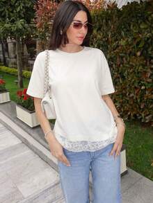 Sexy Lace Patchwork Elegant Women's Streetwear Shirt Casual - White - View 4