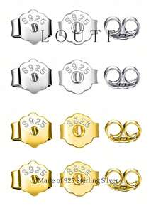 1 Cặp nút chặn khuyên tai bằng bạc sterling 925 không gây dị ứng, ngăn ngừa tắc nghẽn lỗ xỏ tai, thích hợp để đeo hàng ngày. - Nút tai có thể thay thế - Xem 1