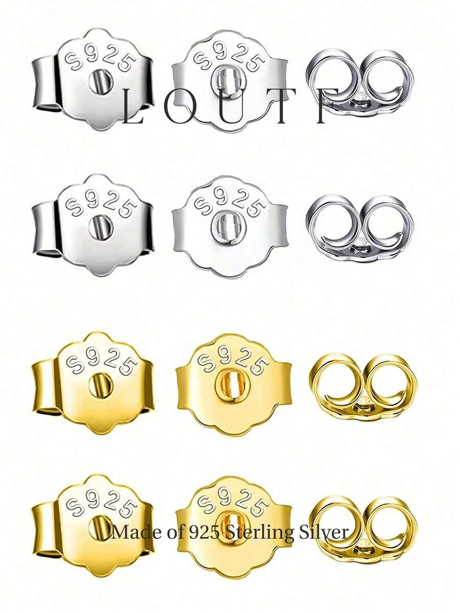 1 Cặp nút chặn khuyên tai bằng bạc sterling 925 không gây dị ứng, ngăn ngừa tắc nghẽn lỗ xỏ tai, thích hợp để đeo hàng ngày. - Nút tai có thể thay thế - Xem 1