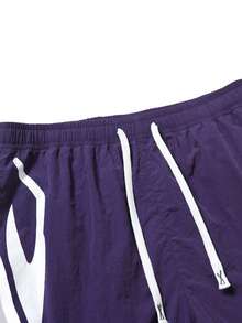 Amerikanischer Streetstyle Lila & Weiß Farbblock Gestreifte Sportshorts für Herren, Kordelzug Taille Locker Atmungsaktiv 5-Zoll Lässige Hose - Violett - Übersicht 4