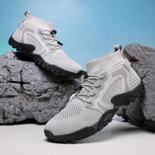 2025 Nuevas botas de senderismo para hombre de talla grande para exteriores, zapatos de trekking de caña alta con suela de goma para escalada para otoño/invierno - Gris - Ver 4
