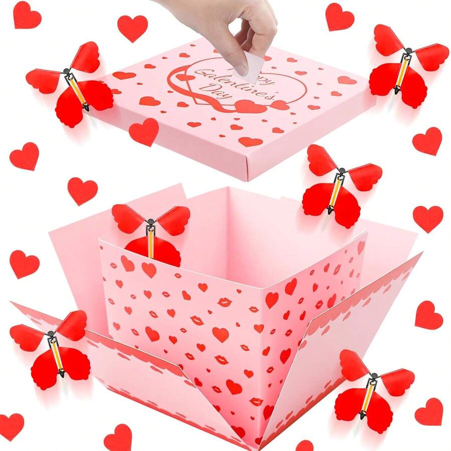 Hộp quà hình bướm hồng nổ tung, hộp quà bất ngờ độc đáo, thích hợp cho Ngày Valentine, sinh nhật, đồ dùng tiệc ngọt, hộp quà tặng tiệc tùng. - Xem 1