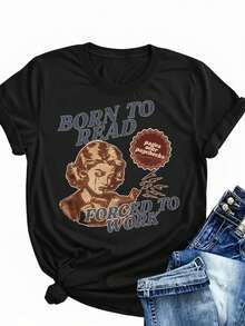 Women's & Men's Casual Crew Neck T-Shirt With Letter Print For Men And Women, Casual And Comfortable, With Soft Fabric, Classic Design, Versatile For Daily Wear, Comfortable Fit, Suitable For All Seasons And Easy To Wear When - 黑色 - 查看 1