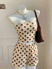 Conjunto de top bandeau corto con estampado floral y shorts casuales para vacaciones de mujer - Multicolor 14 - Ver 4